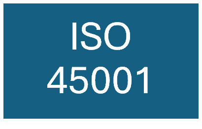 Letras ISO-45001 en blanco con fondo azul