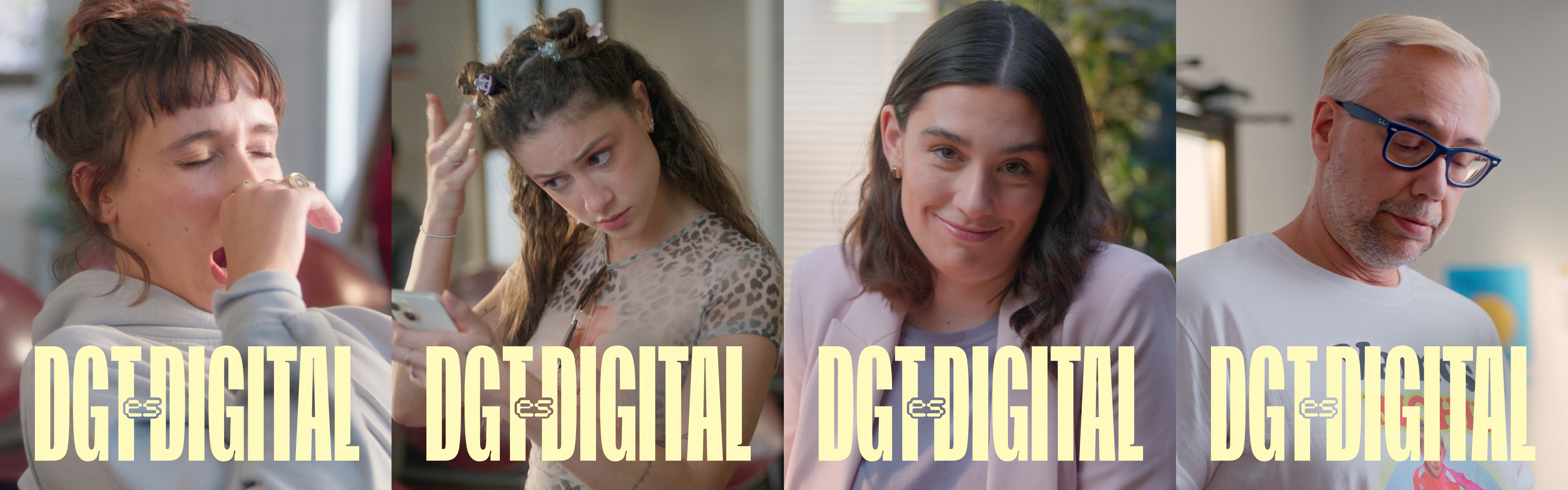 Cuatro imágenes diferentes juntas en las que se ve un primer plano de 4 personas con las letras DGT es Digital en la parte inferior