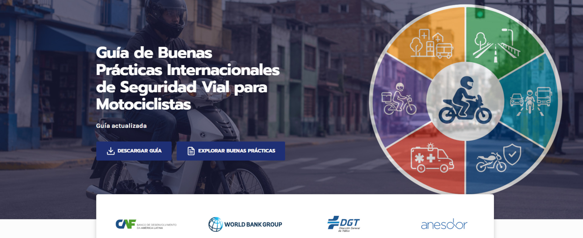 Imagen de la página web dónde está alojada la Guía de buenas prácticas internacional de seguridad vial para motociclistas